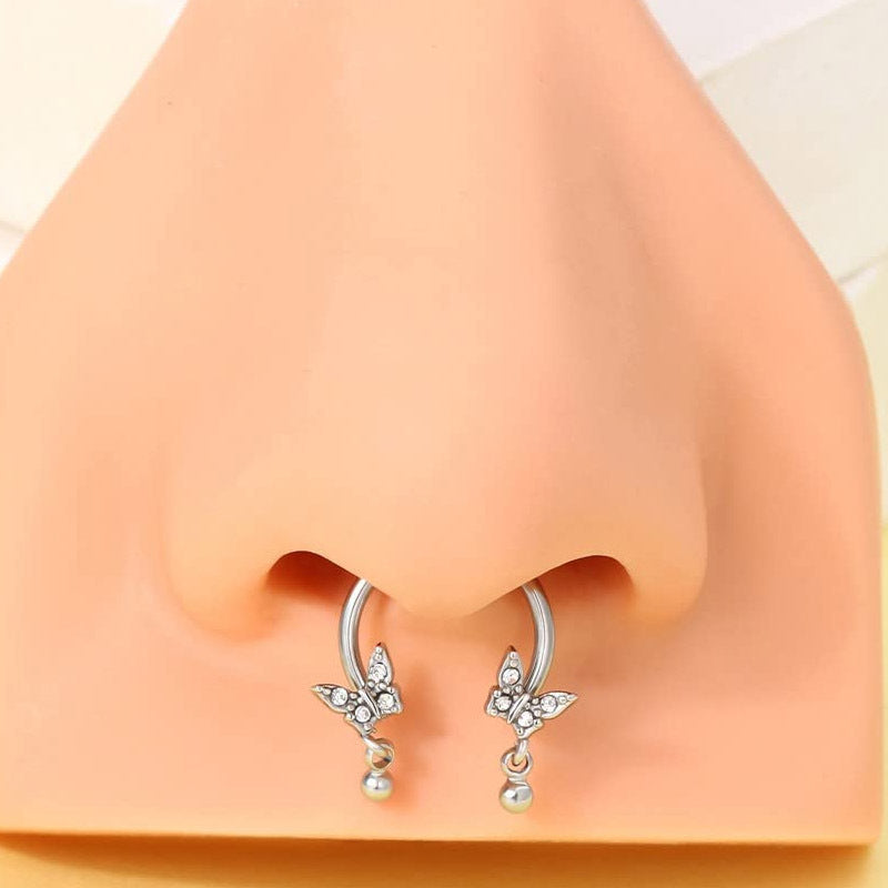 Butterfly Dangle Horseshoe Circular Barbell