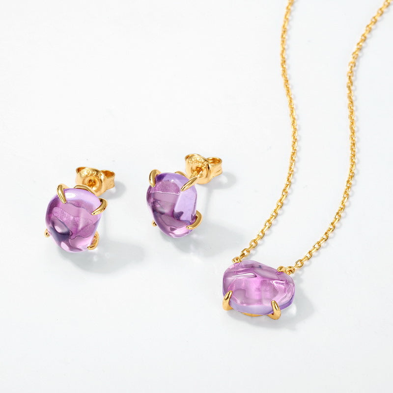 Raw Amethyst Citrine Four Claw Stud