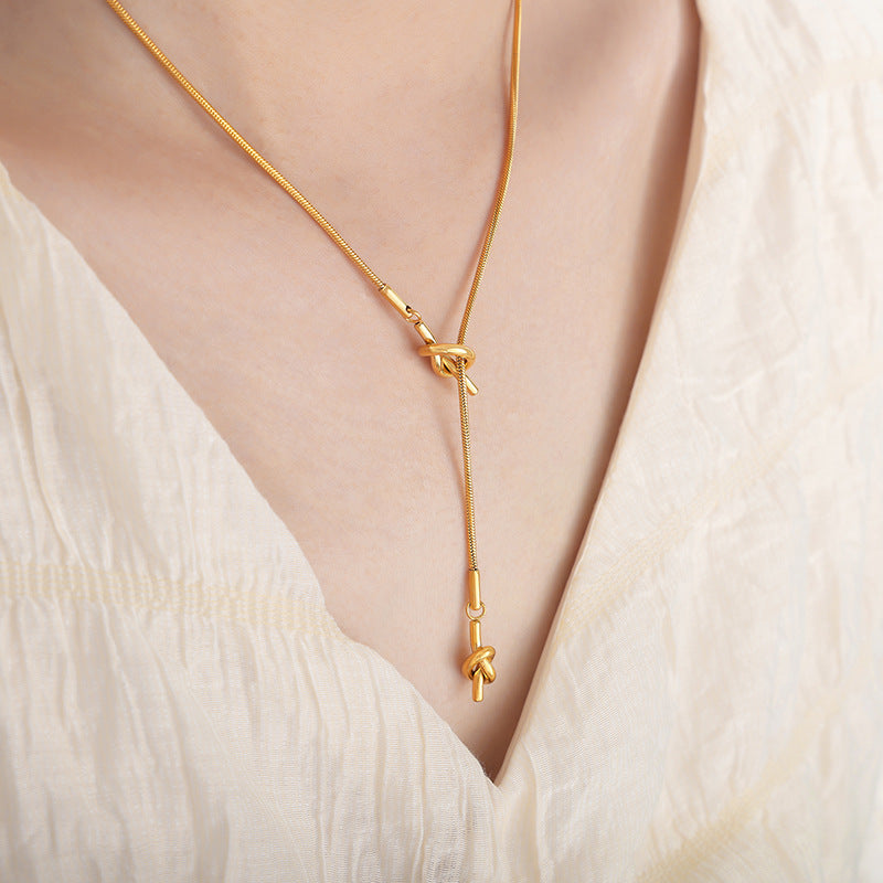 Simple Gold Knot Tassel Adjustable Lariat Y Necklace