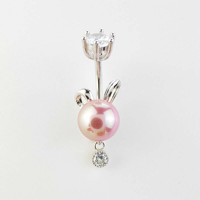 Bunny Pearl Double Mount Dangle Navel Ring