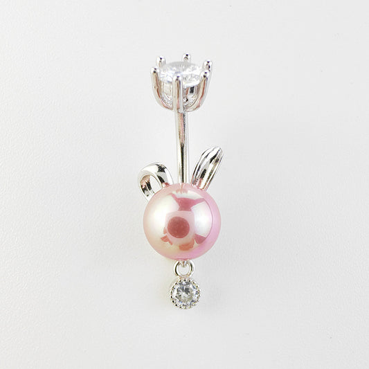 Bunny Pearl Double Mount Dangle Navel Ring