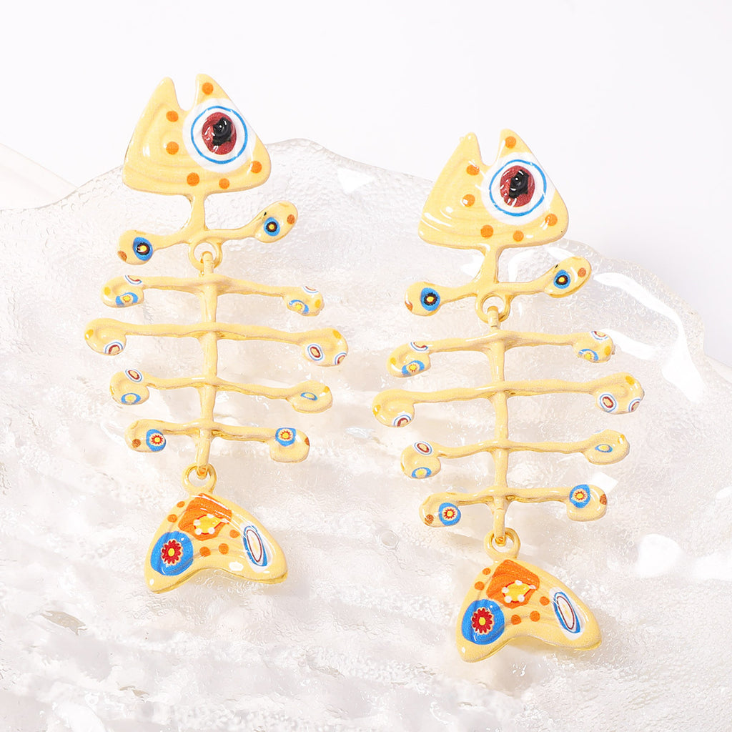 Chunky Fishbone Skeleton Earrings