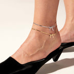 Gold Bow Herringbone Anklet Chain