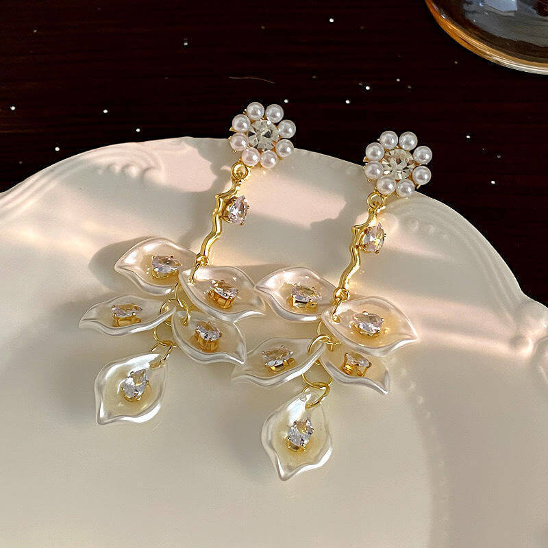 Pearl Petal Drop Earrings