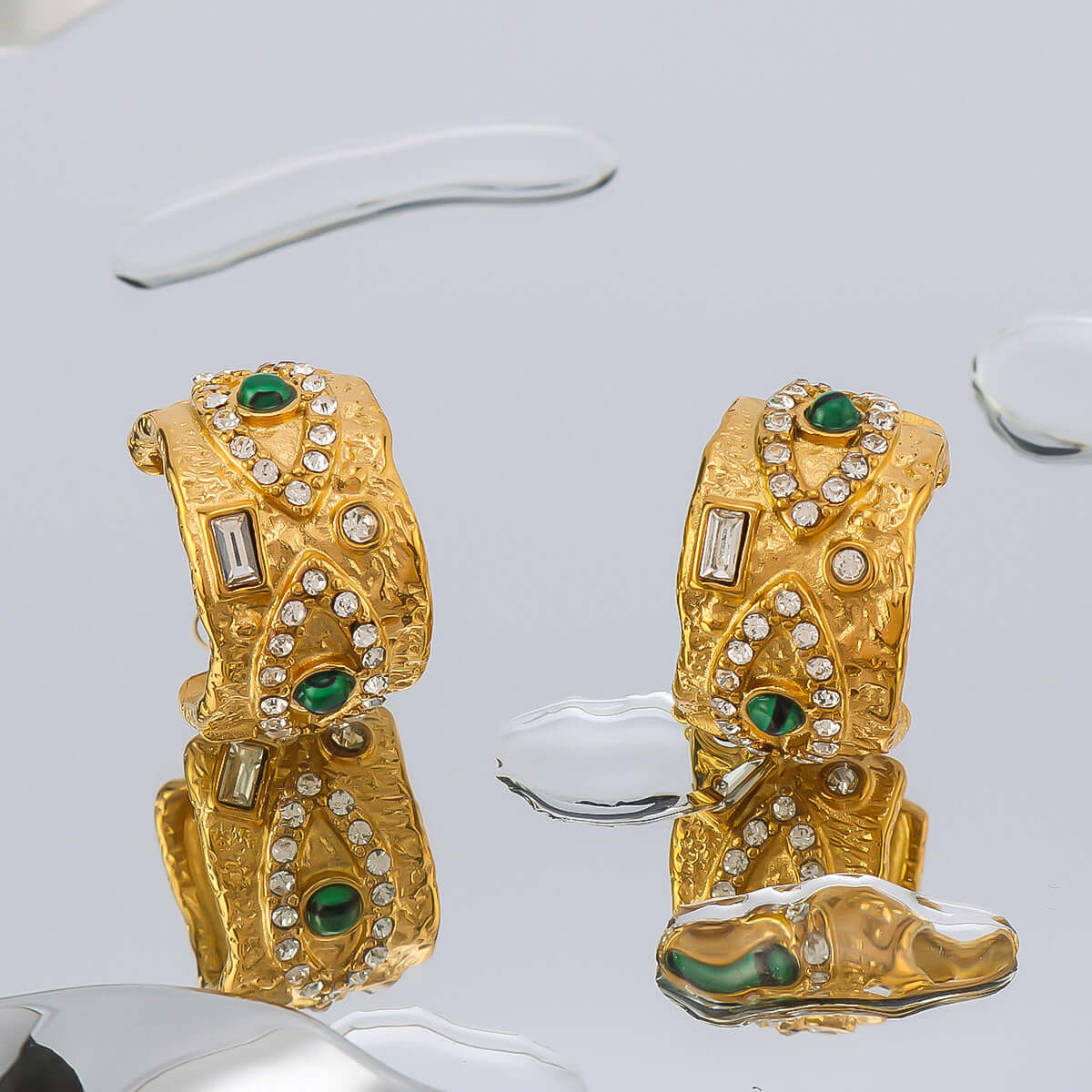 18K Gold Evil Turkish Eye Huggies Hoop Earrings 