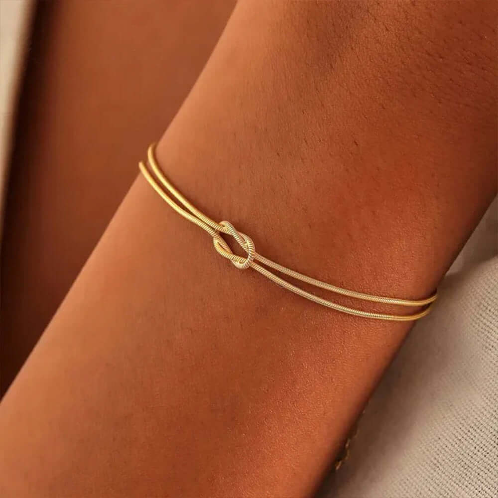 Bow Link Chain Matching Bracelet Gold