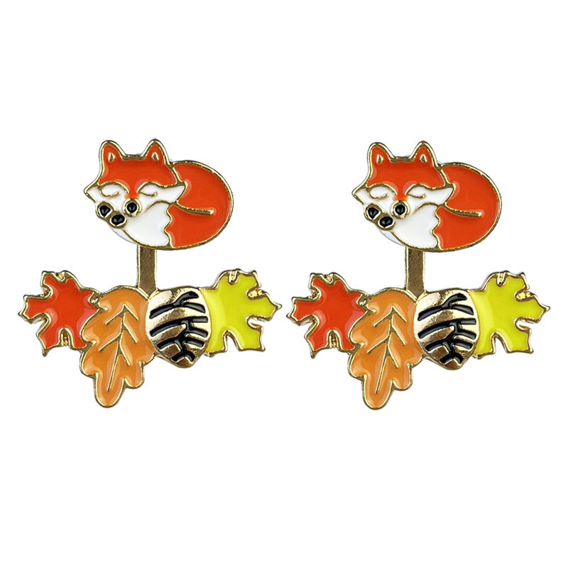 Chestnut Pumpkin Maple Leaf Orange Ear Jacket Earrings