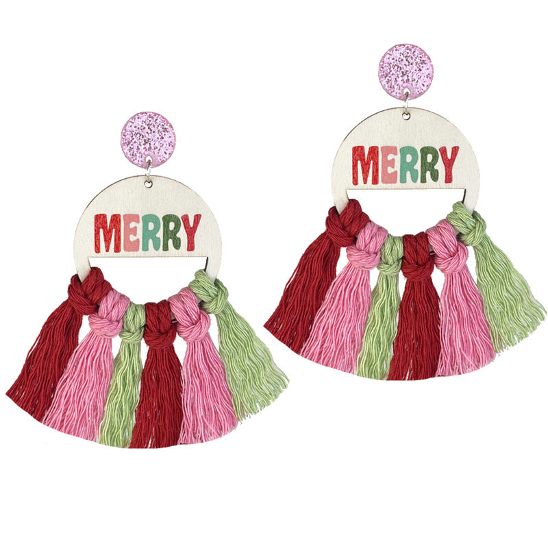 Colorful Santa Claus Woven Tassel Drop Earrings