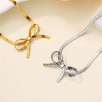 Gold Bow Herringbone Anklet Chain
