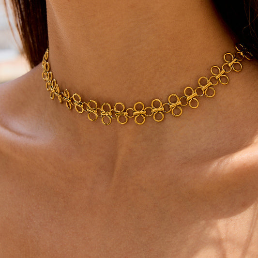 Titanium Clover Leaves Choker Necklace