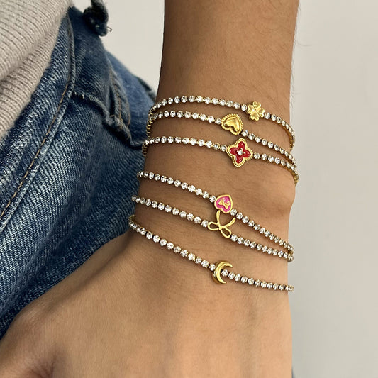 Gold Thin Tennis Bracelet with Bow