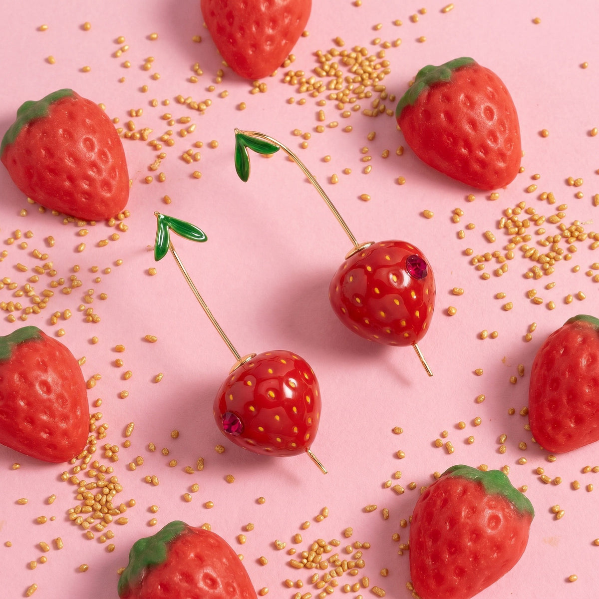 Sweet Harvest Strawberry Fruit Drop Earrings