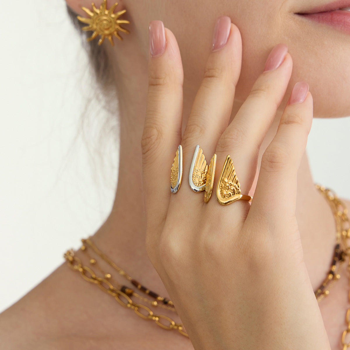 2 Tones Angel Wing Open Ring