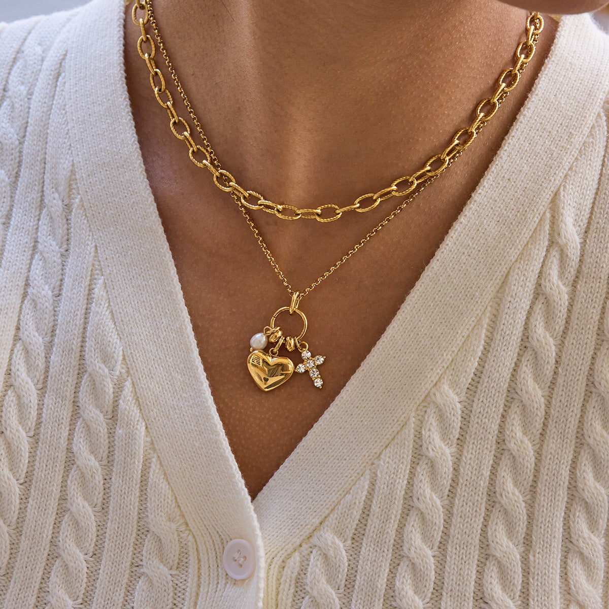Heart Charm Cross Necklace