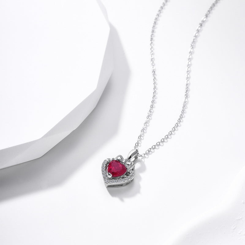 Romantic Lab-Craft Red Ruby Heart Necklace
