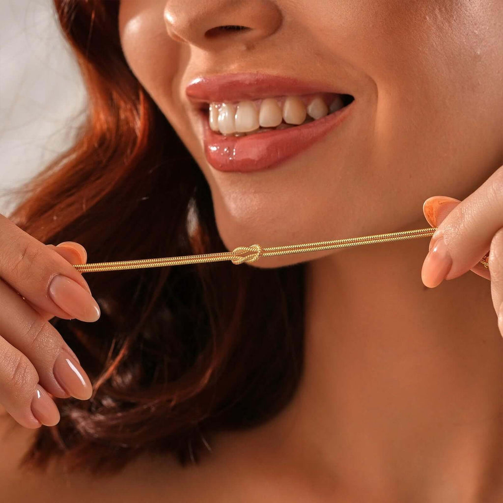 Bow Link Chain Matching Bracelet Gold