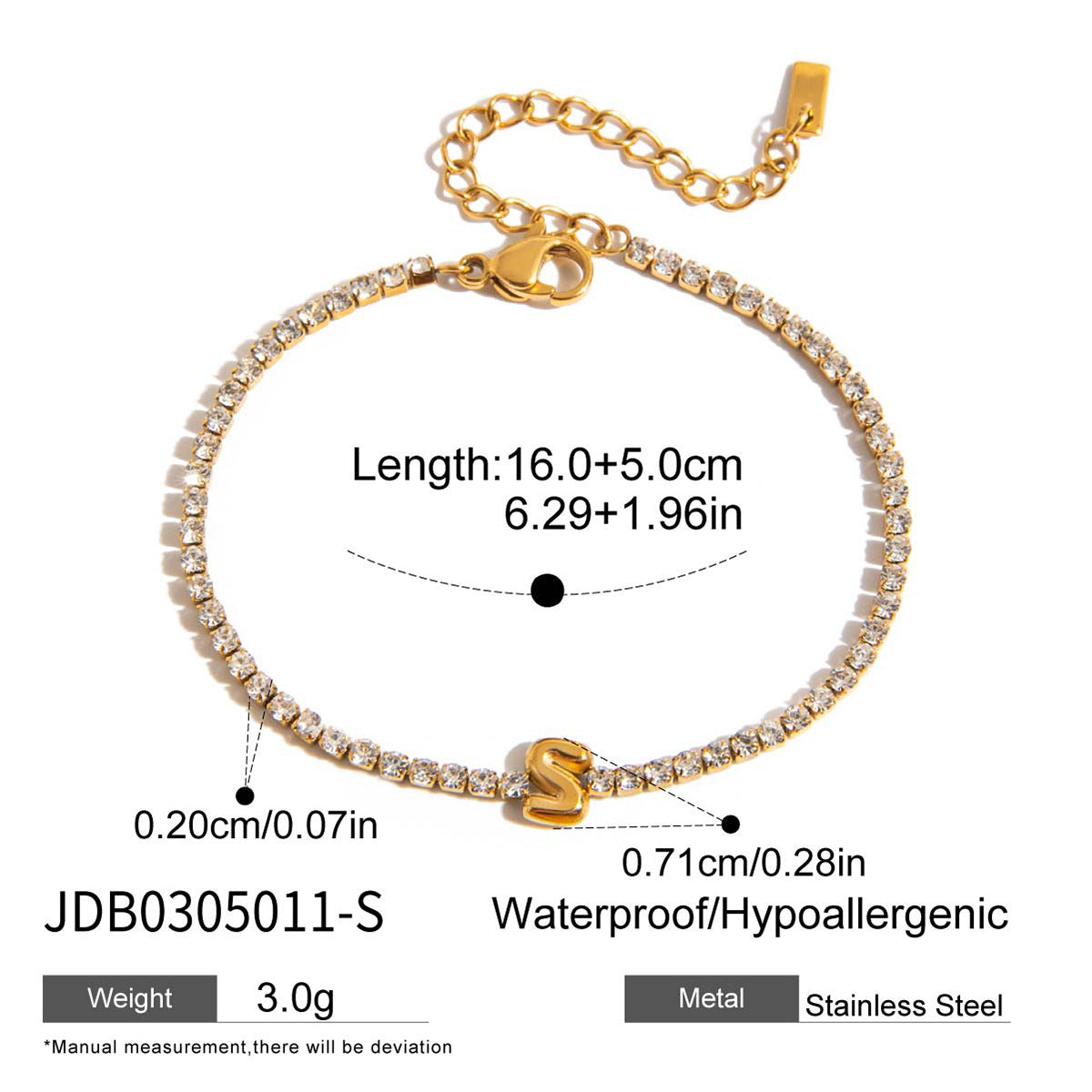 Alphabet Letter Waterproof Tennis Bracelet