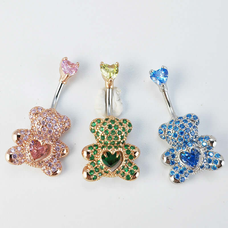 Sparkle Teddy Bear with Dangling Heart Belly Ring