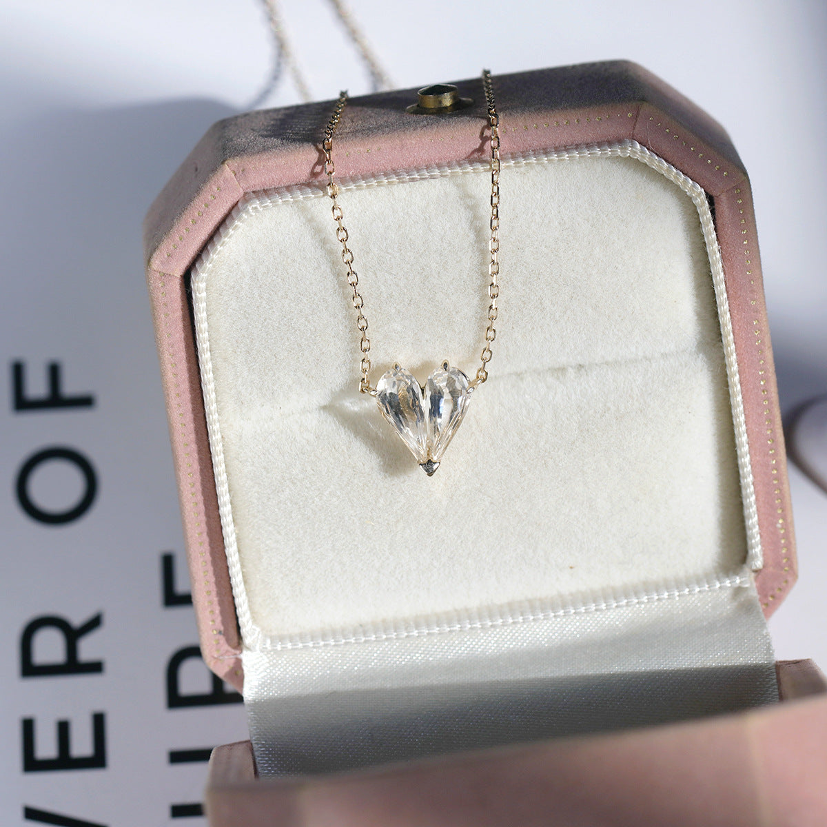 Clear Quartz Invisible Heart Chain Necklace
