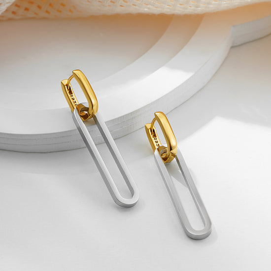 Rectangular Duo Tones Double Rings Earrings