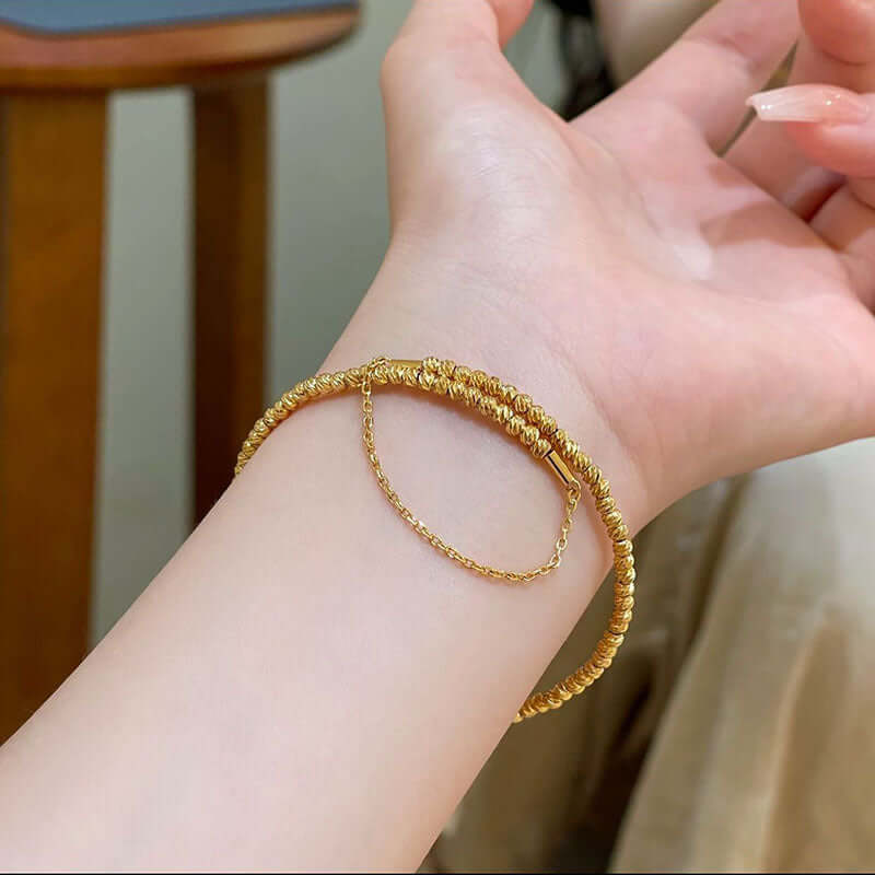 Bling Layer Gold Beads Strengthable Bangle Cuff Bracelet | R8270