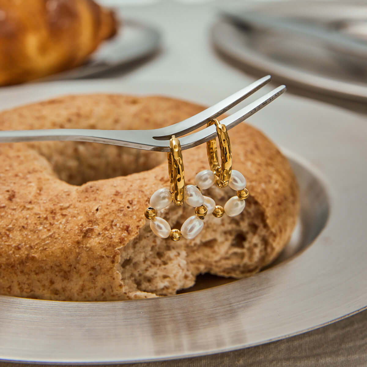 Baroque Pearl Donut Hoop Earring Ear Clip Set