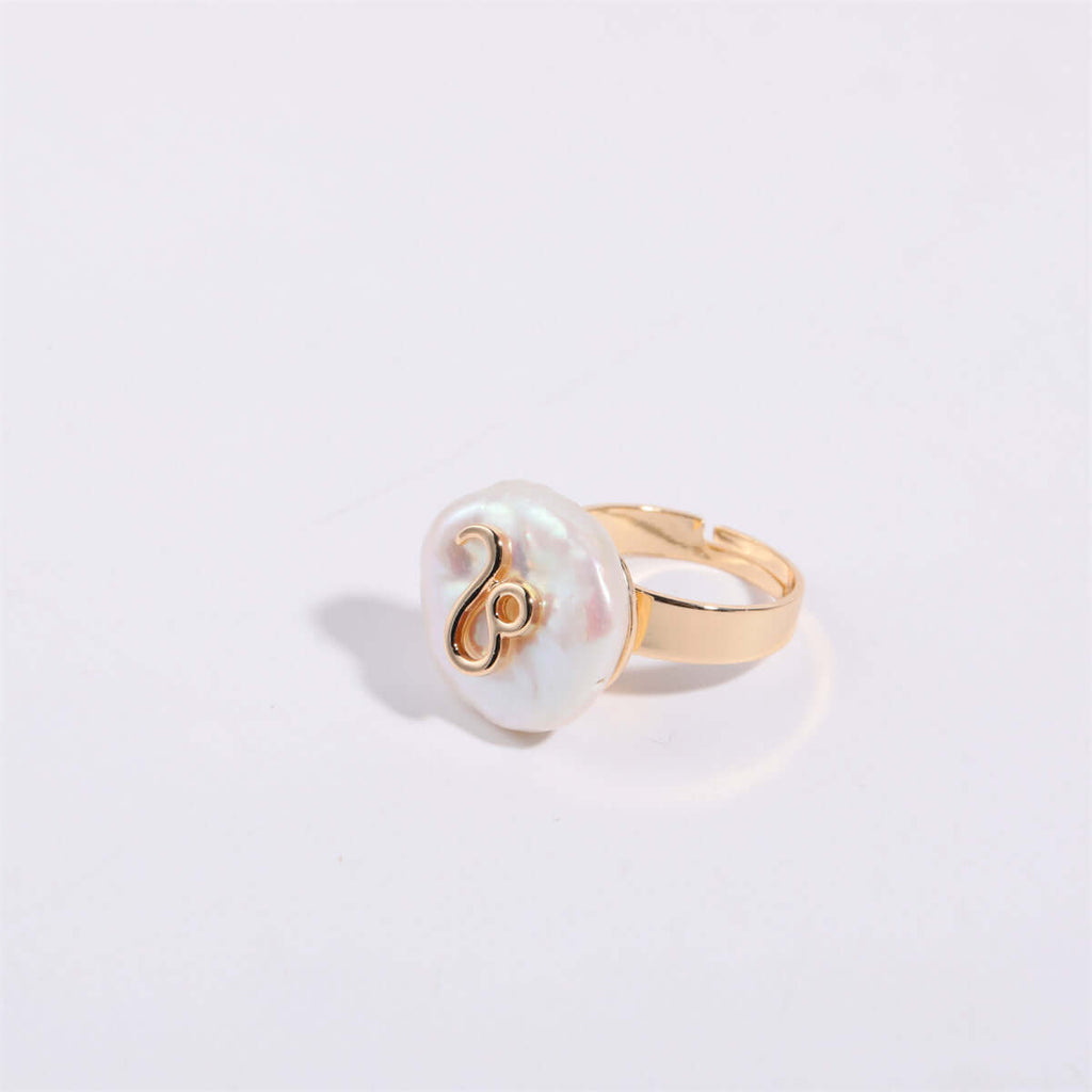 14K Horoscope Zodiac Sign Pearl Stacking Ring | MQ801