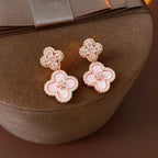 Dainty Pink Clover Drop Earrings