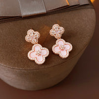 Dainty Pink Clover Drop Earrings