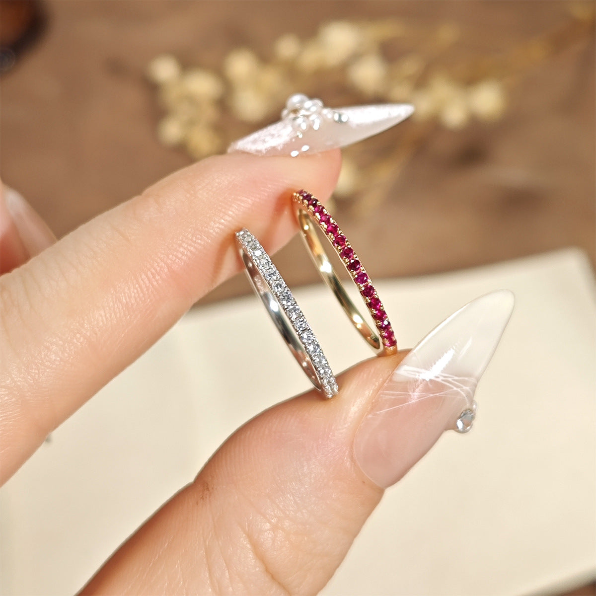Red Corundum Half Eternity Band Ring