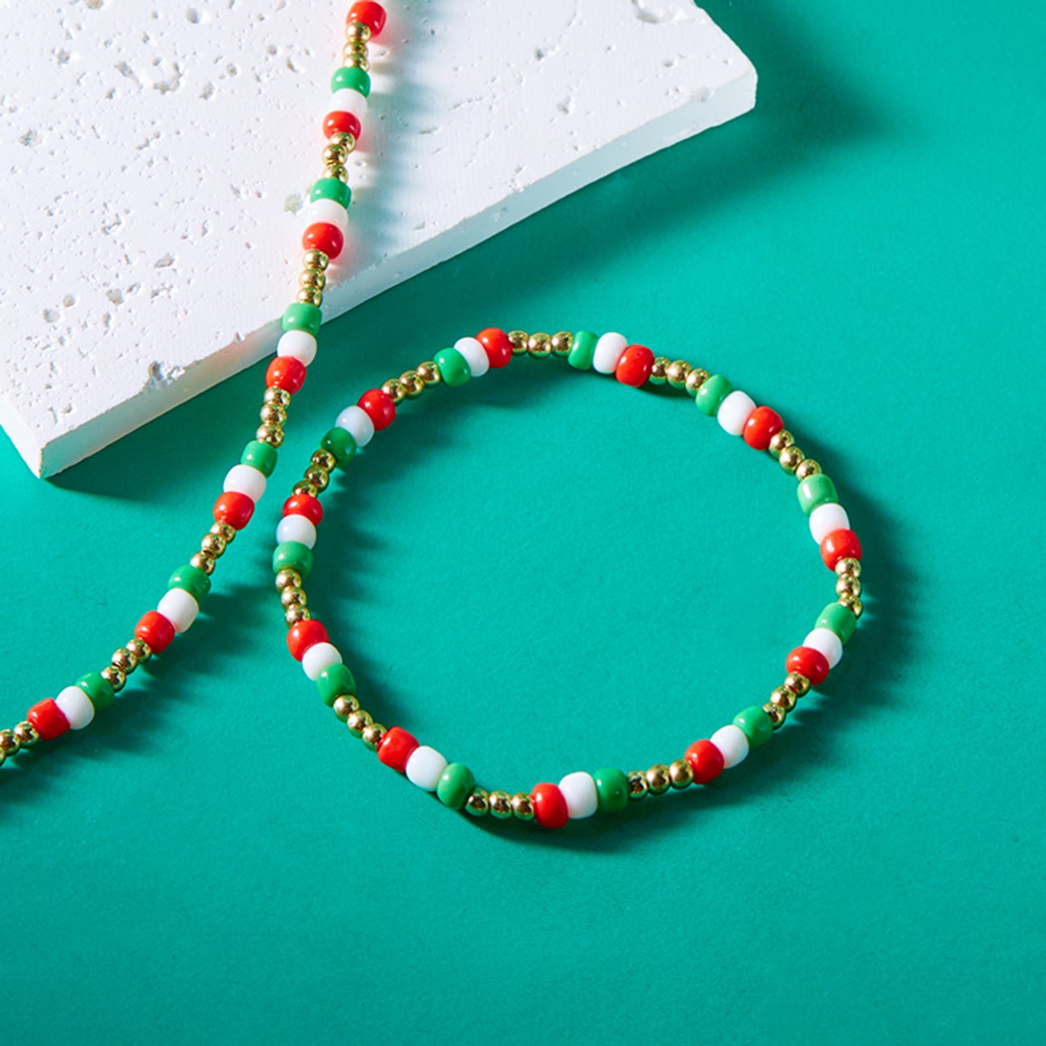 Red Green Rainbow Seed Beads Xmas Choker Necklace Bracelet Set