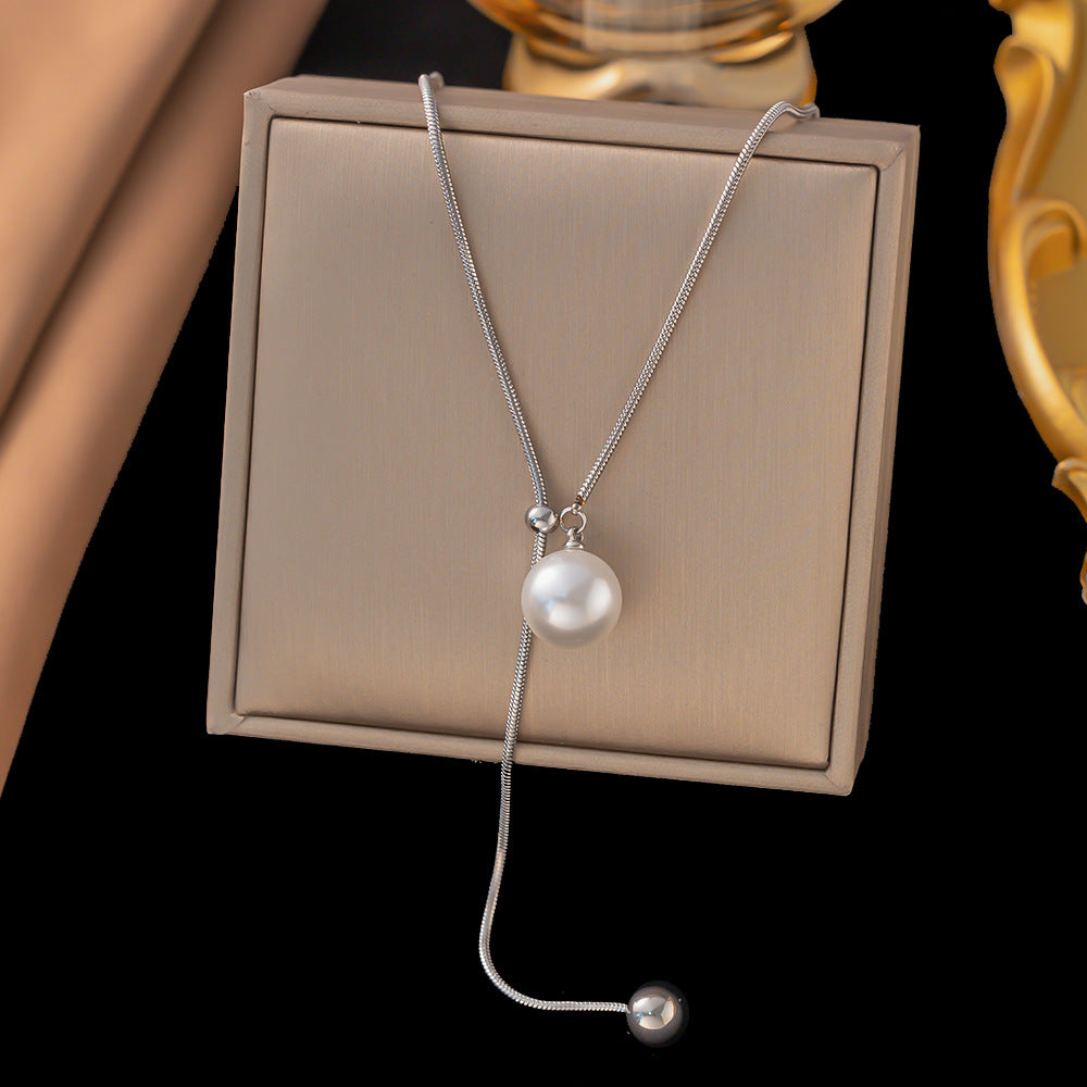 Casual Pearl Slider Lariat Chain Necklace