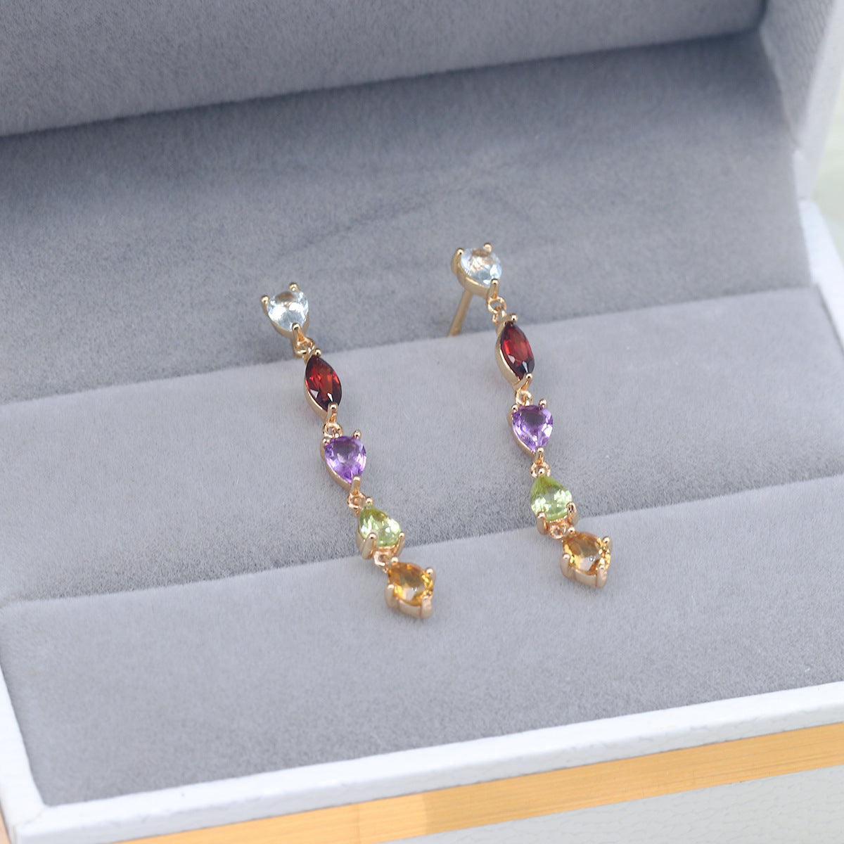 Simple Citrine Amethyst Multi Birthstone Drop Earrings