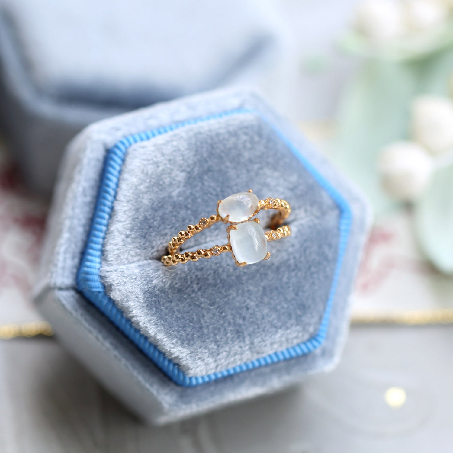 14K Gold Aquamarine Crystal Birthstone Ring