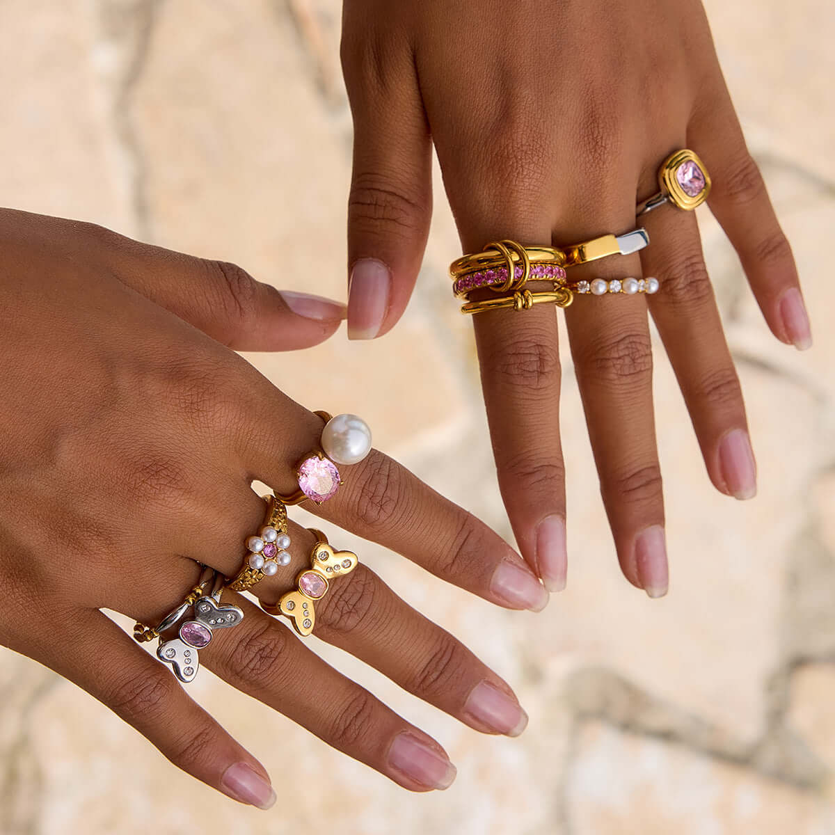 Fairy Pink Bow CZ Pearl Ring 