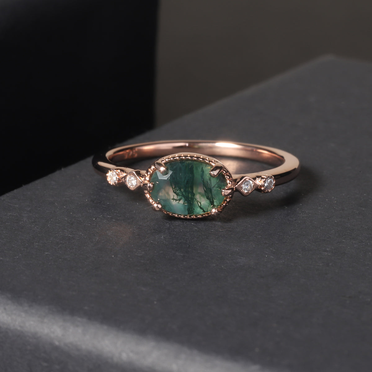Rose Gold Moss Agate Bezel Ring