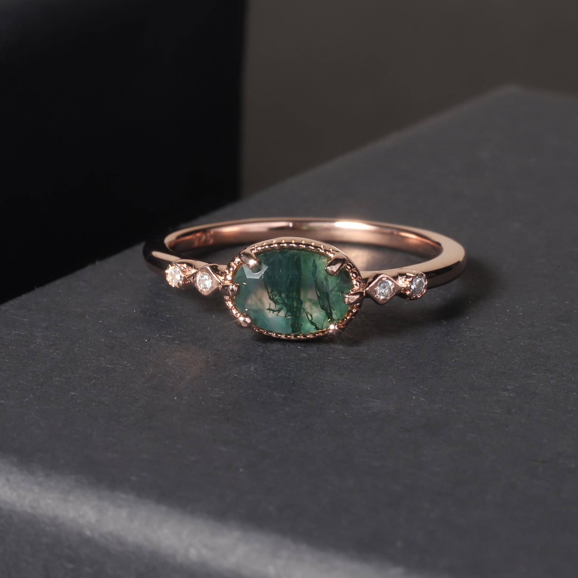 Rose Gold Moss Agate Bezel Ring