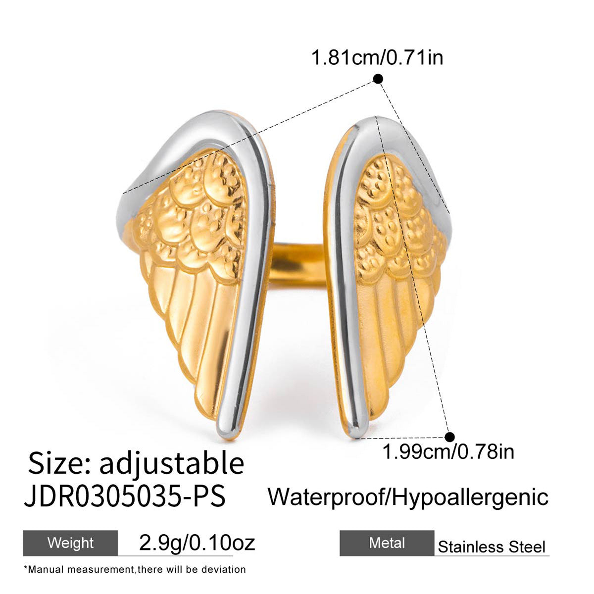 2 Tones Angel Wing Open Ring