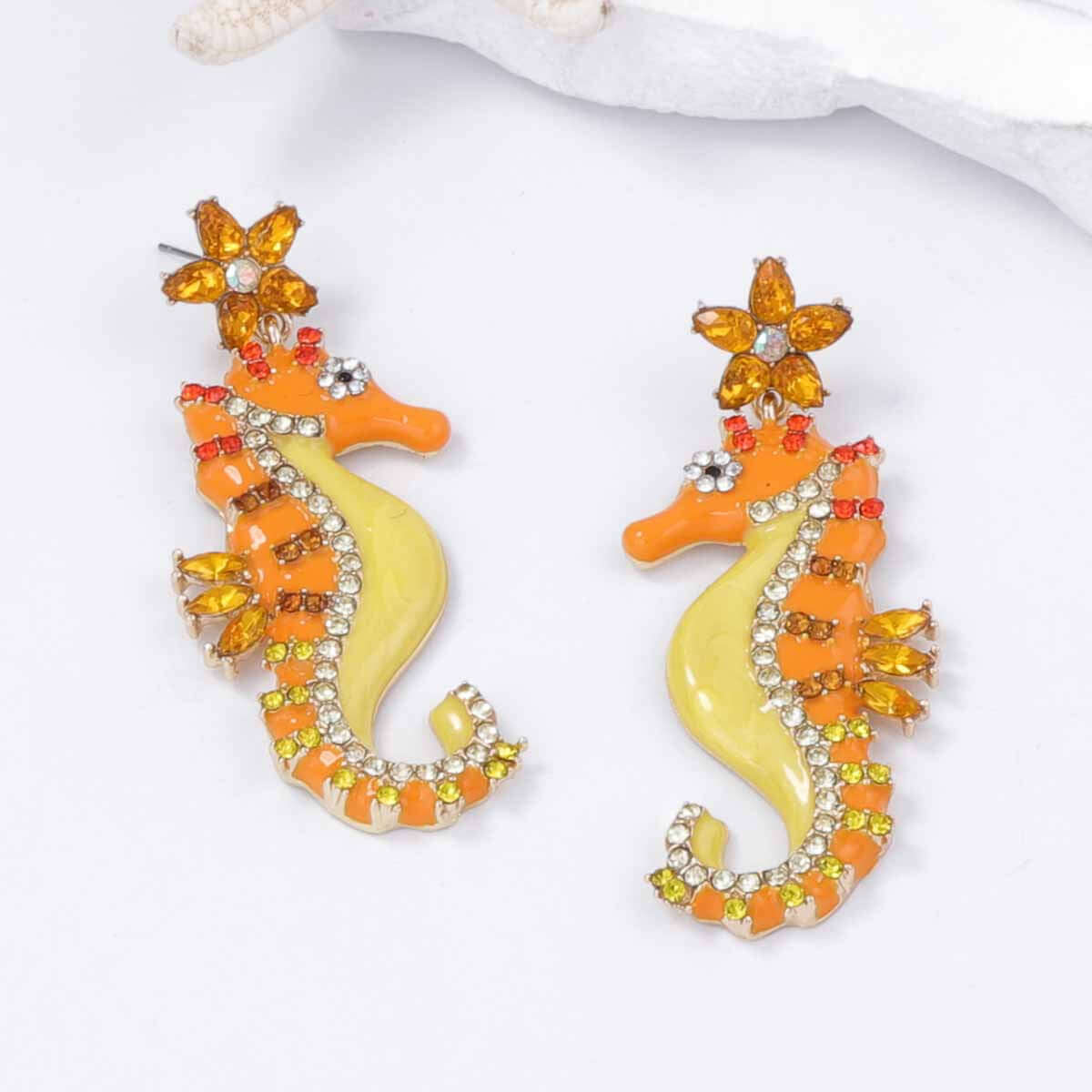 Sparkly Seahorse Summer Ocean Earrings