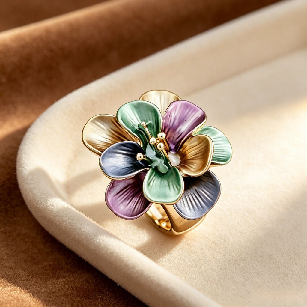 Secret Garden Enamel Flower Adjustable Ring