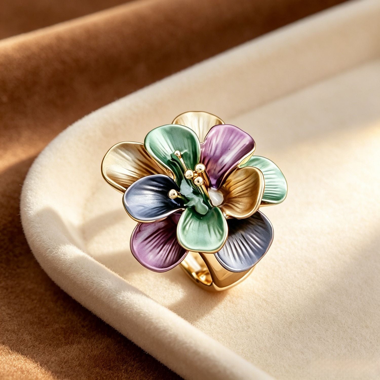 Secret Garden Enamel Flower Adjustable Ring