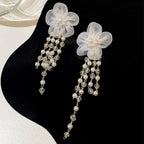 Lace Flower Ivory Pearl Drop Wedding Earrings