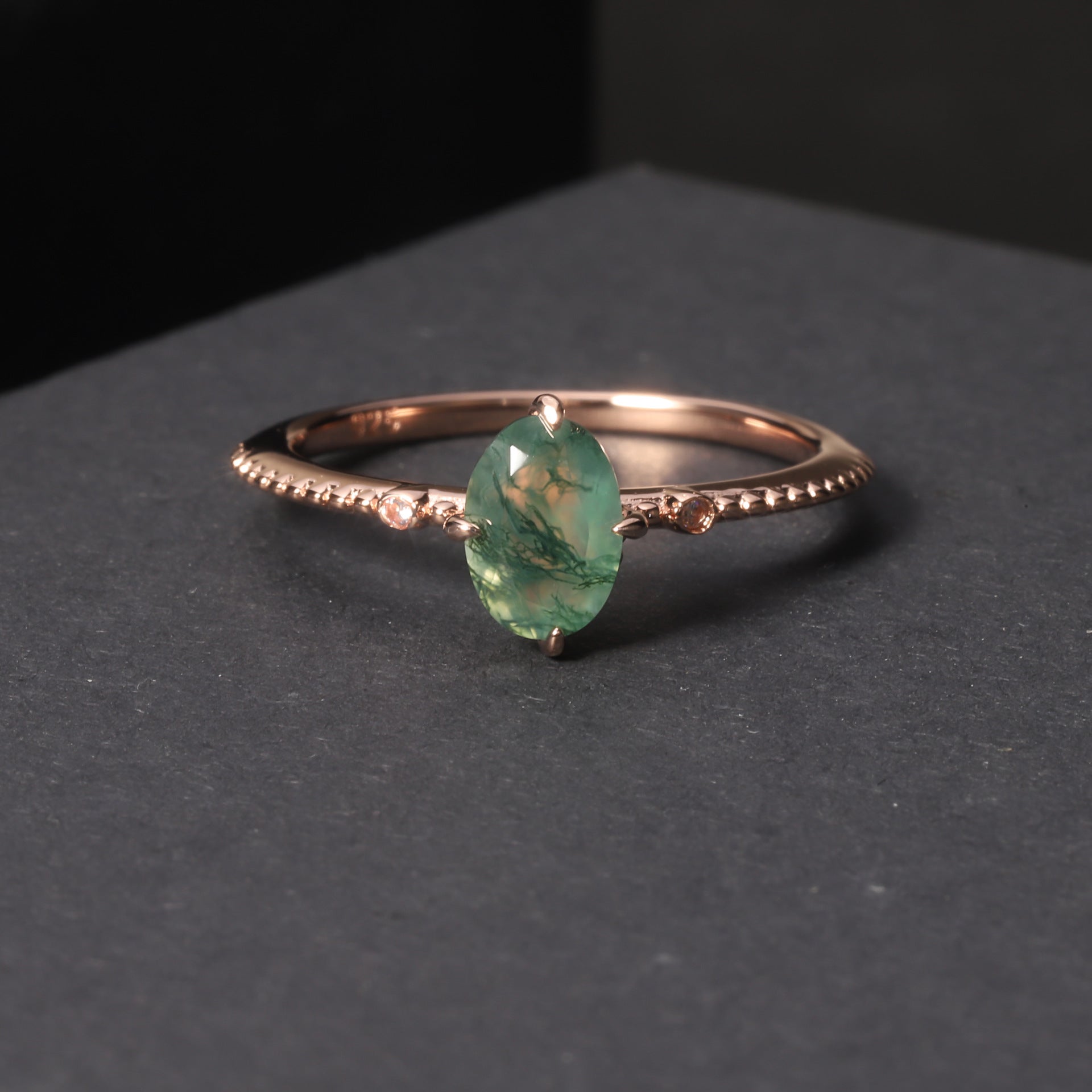 Rose Gold Moss Agate Bezel Ring
