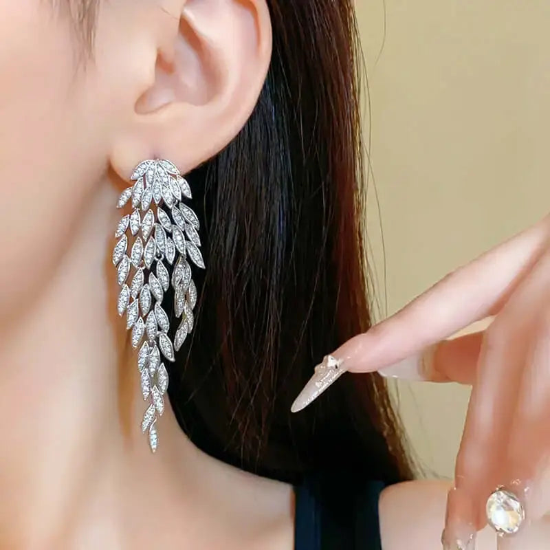 Trendy Marquise Leaf Drop Tassel Earrings