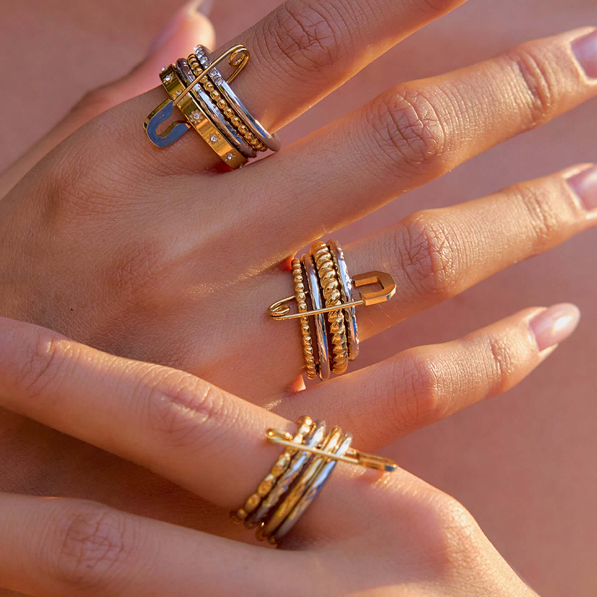 Safety Pin Multiple Layer Stacking Ring