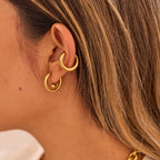 Heart in Circle French Gold Hoop Earrings
