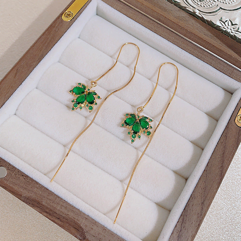 14K Gold Plated Maple Leaf Threader Earrings