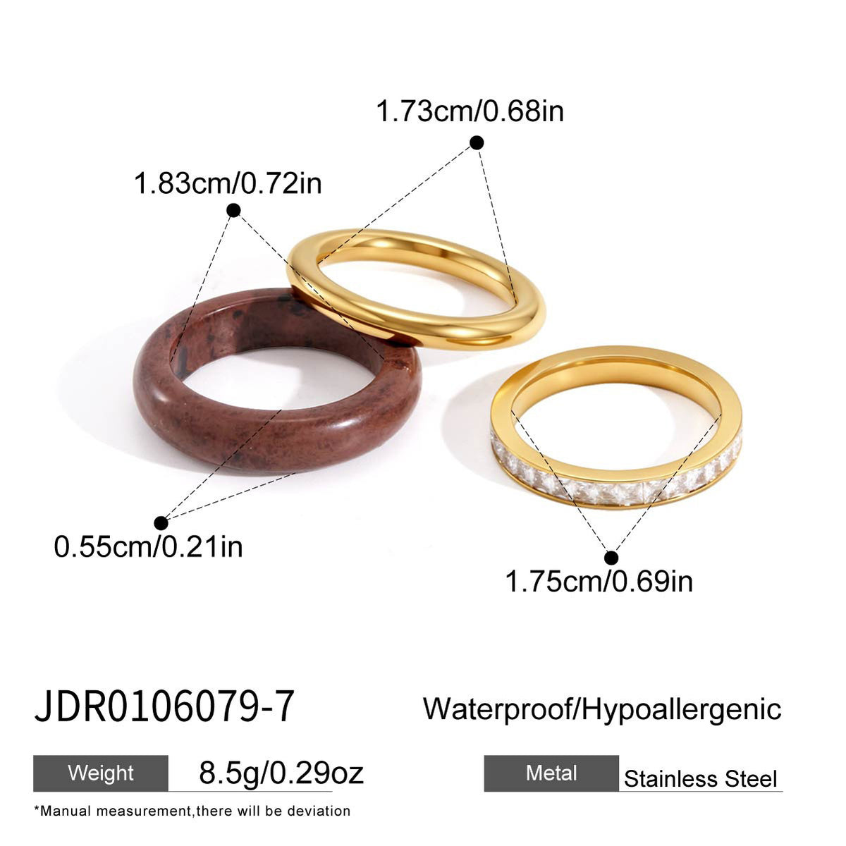 Earth & Elegance Natural Gemstone Stainless Steel Ring