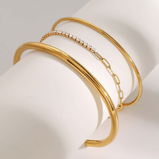 Titanium Cuff Bangle Half Tennis Bracelet Set