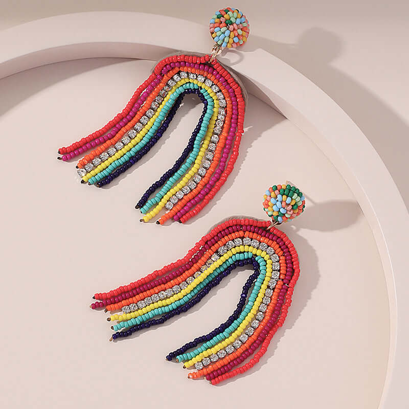 Handmade Rainbow Tassel Fringe Earrings